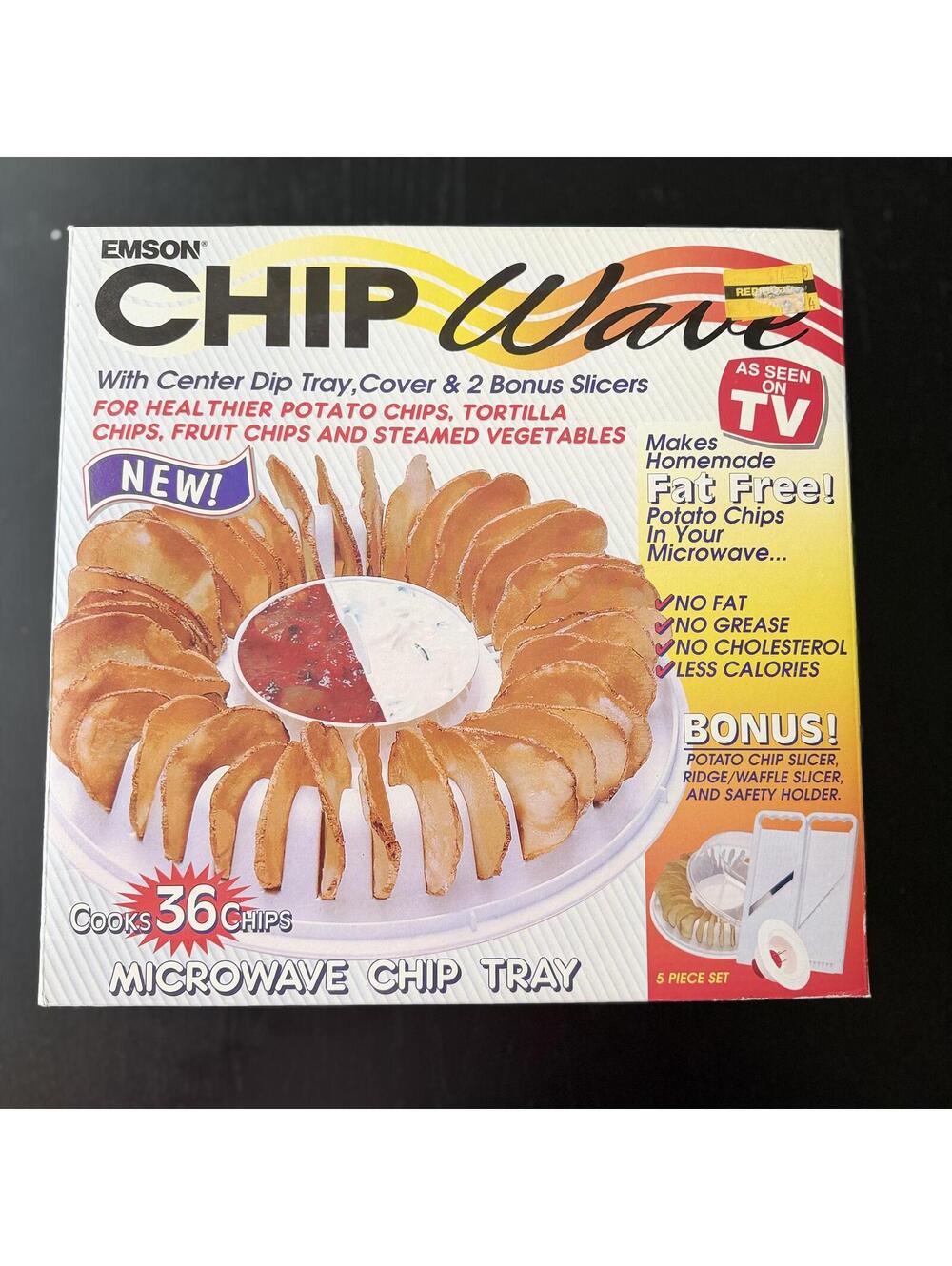 Chip Wave Microwave Chip Tray with Center Dip Tray and 2 Bonus Slicers
